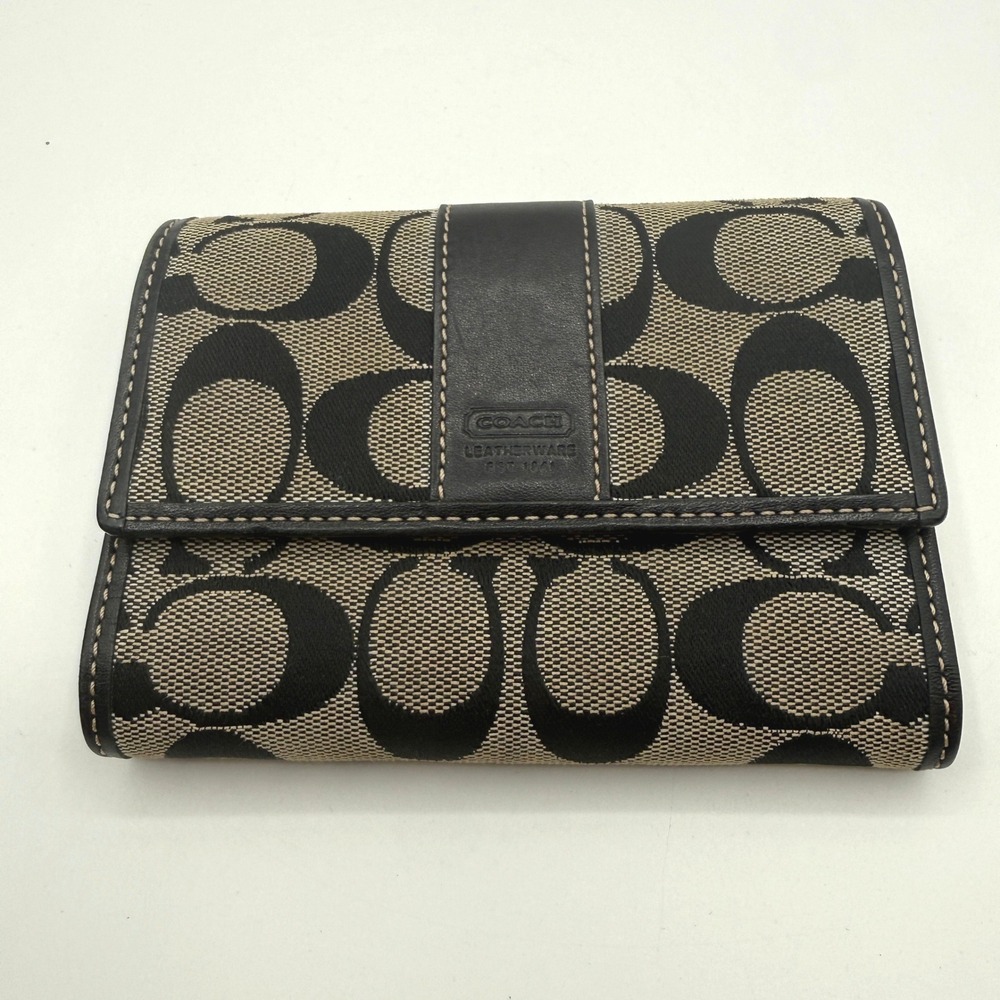 Vintage Coach Wallet Womens Medium Black Signature C Jacquard Leather Bifold